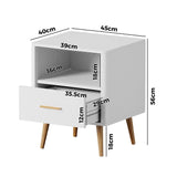 Oikiture 2x Bedside Table 1 Drawer Open Shelf Nightstand White - Front View