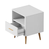 Oikiture 2x Bedside Table 1 Drawer Open Shelf Nightstand White - Close-Up Angle
