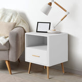 Oikiture 2x Bedside Table 1 Drawer Open Shelf Nightstand White - Rear View