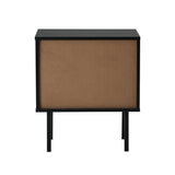 Oikiture Bedside Tables Storage Cabinet Wood Black - Rear View