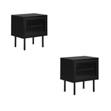 Oikiture 2X Bedside Tables Storage Cabinet Glass Door Black