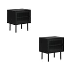 Oikiture 2X Bedside Tables Storage Cabinet Glass Door Black
