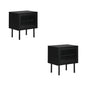 Oikiture 2X Bedside Tables Storage Cabinet Glass Door Black
