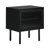 Oikiture 2X Bedside Tables Storage Cabinet Glass Door Black