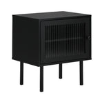 Oikiture 2X Bedside Tables Storage Cabinet Glass Door Black