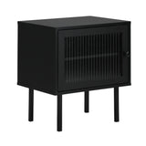 Oikiture 2X Bedside Tables Storage Cabinet Glass Door Black - Front View