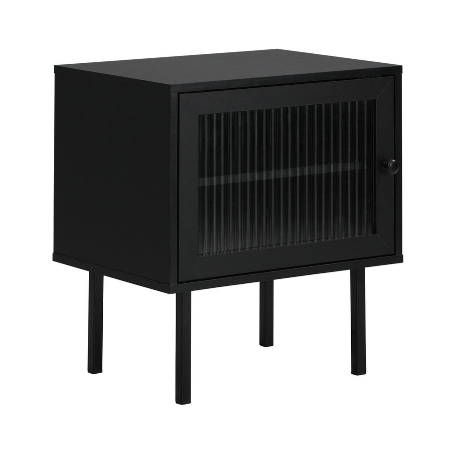 Oikiture 2X Bedside Tables Storage Cabinet Glass Door Black