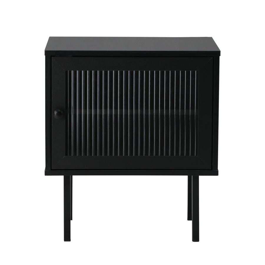 Oikiture 2X Bedside Tables Storage Cabinet Glass Door Black