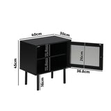 Oikiture 2X Bedside Tables Storage Cabinet Glass Door Black