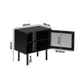 Oikiture 2X Bedside Tables Storage Cabinet Glass Door Black - Extra Image