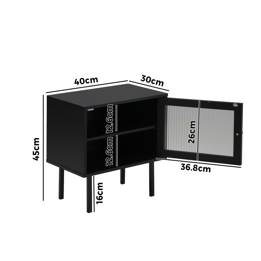 Oikiture 2X Bedside Tables Storage Cabinet Glass Door Black