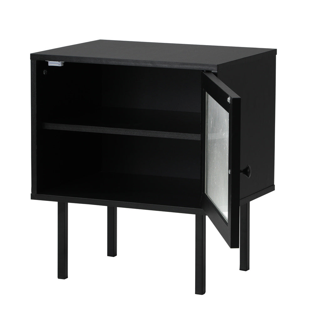 Oikiture 2X Bedside Tables Storage Cabinet Glass Door Black