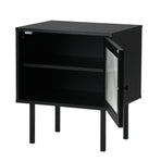 Oikiture 2X Bedside Tables Storage Cabinet Glass Door Black