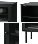 Oikiture 2X Bedside Tables Storage Cabinet Glass Door Black - Side View
