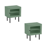 Oikiture 2X Bedside Tables Storage Cabinet Glass Door Green