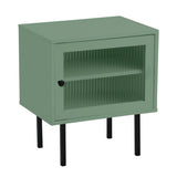 Oikiture 2X Bedside Tables Storage Cabinet Glass Door Green - Extra Image