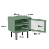 Oikiture 2X Bedside Tables Storage Cabinet Glass Door Green