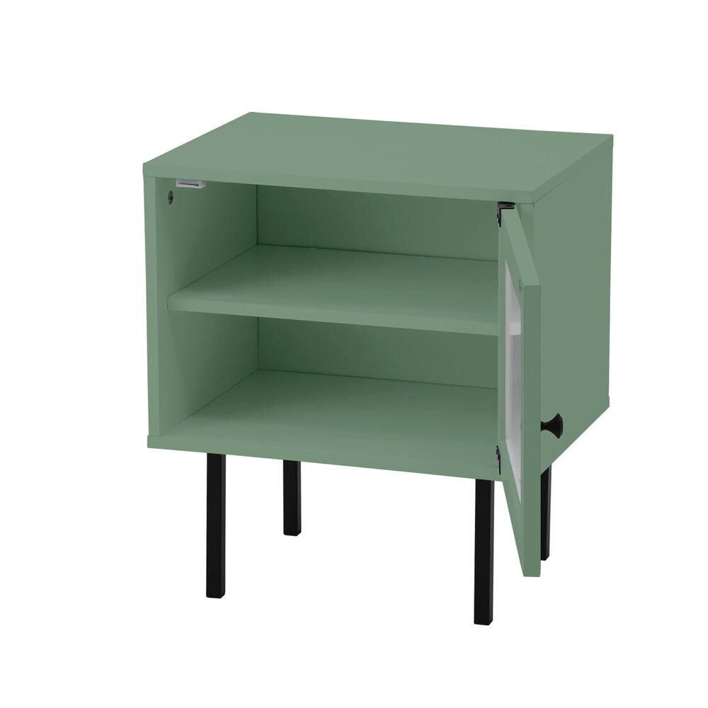 Oikiture 2X Bedside Tables Storage Cabinet Glass Door Green