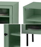 Oikiture 2X Bedside Tables Storage Cabinet Glass Door Green - Close-Up Angle