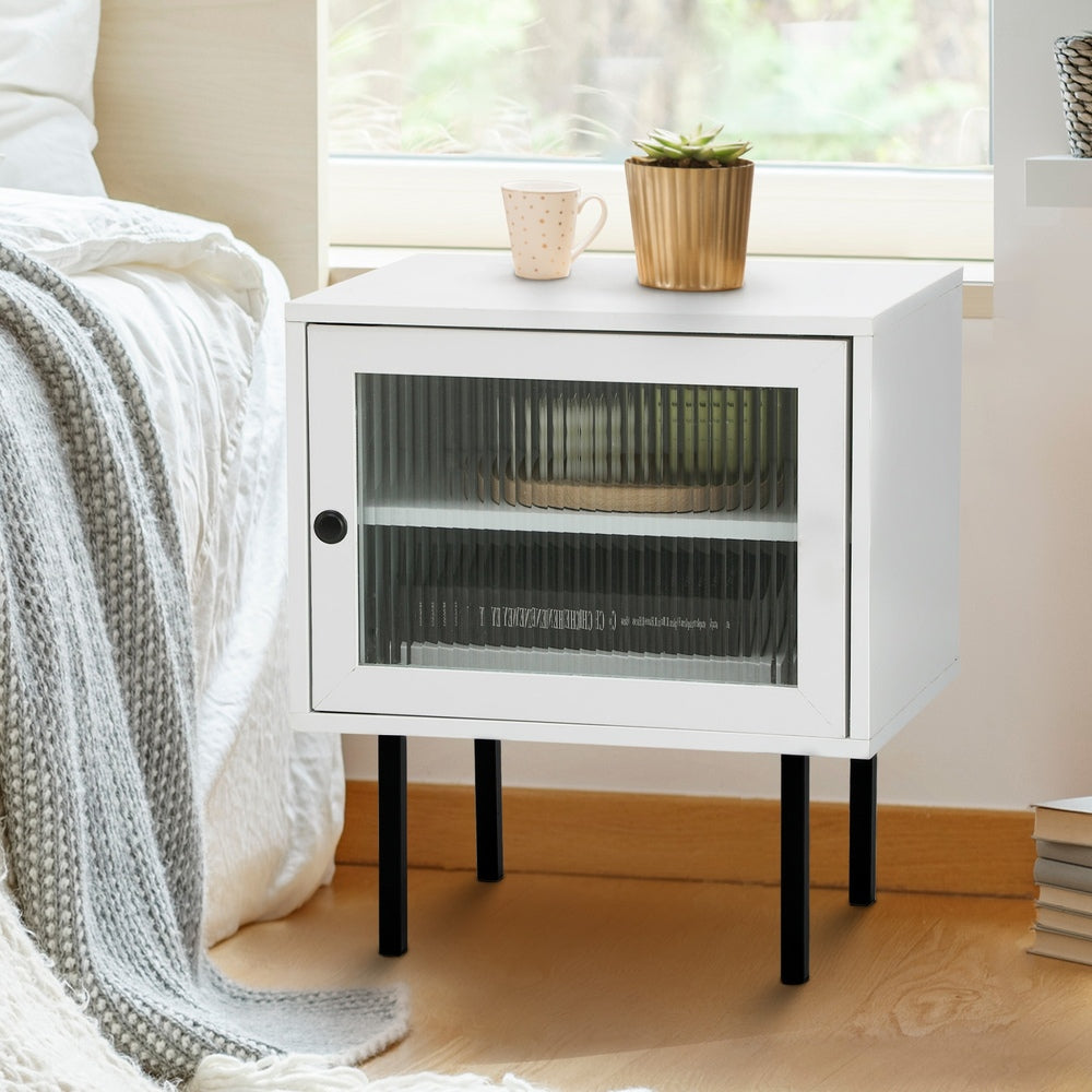 Oikiture Bedside Tables Storage Cabinet Wood White