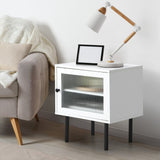 Oikiture Bedside Tables Storage Cabinet Wood White