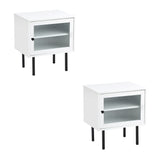 Oikiture 2X Bedside Tables Storage Cabinet Glass Door White