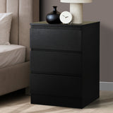 Oikiture Bedside Table 3 Drawers Storage Cabinet Black - Front View