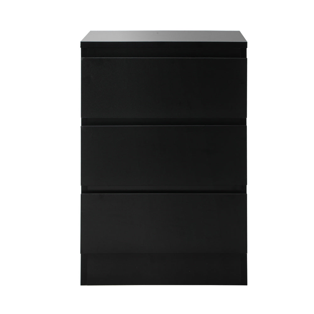 Oikiture Bedside Table 3 Drawers Storage Cabinet Black