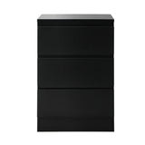 Oikiture Bedside Table 3 Drawers Storage Cabinet Black - Side View