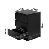 Oikiture Bedside Table 3 Drawers Storage Cabinet Black