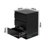 Oikiture Bedside Table 3 Drawers Storage Cabinet Black - Low Angle