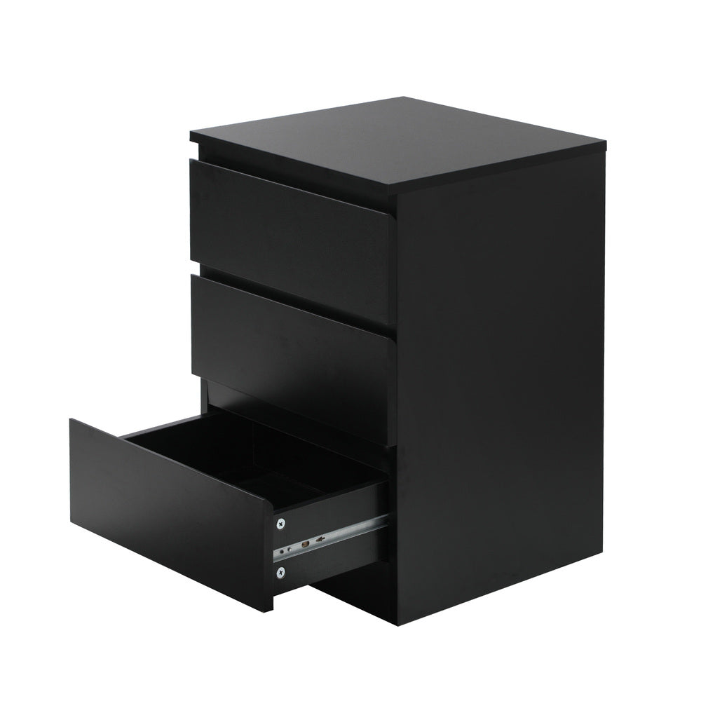 Oikiture Bedside Table 3 Drawers Storage Cabinet Black