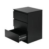 Oikiture Bedside Table 3 Drawers Storage Cabinet Black - Rear View