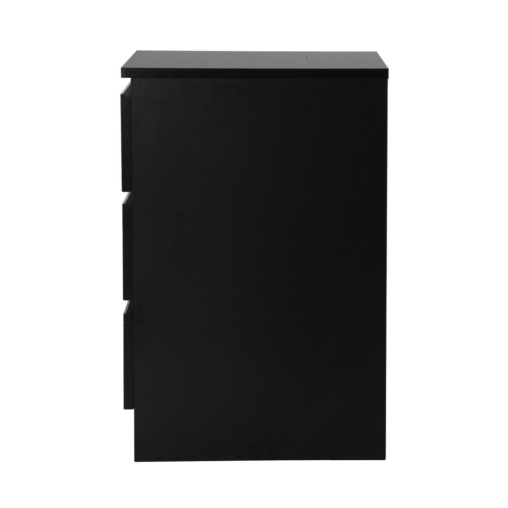 Oikiture Bedside Table 3 Drawers Storage Cabinet Black