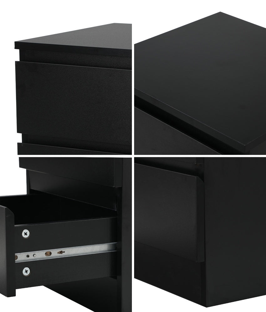 Oikiture Bedside Table 3 Drawers Storage Cabinet Black