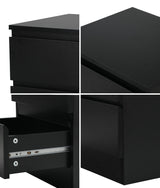 Oikiture Bedside Table 3 Drawers Storage Cabinet Black - Close-Up Angle
