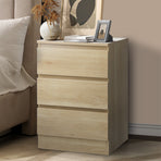 Oikiture Bedside Table 3 Drawers Storage Cabinet Natural