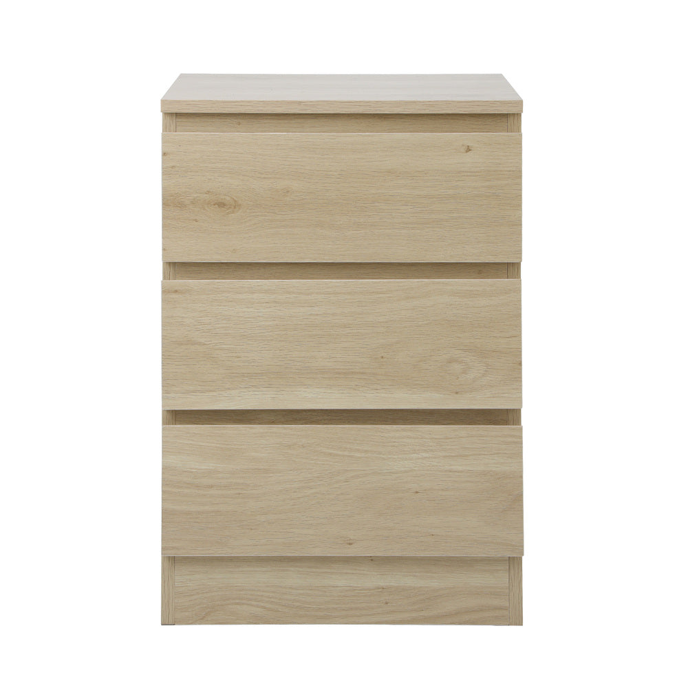 Oikiture Bedside Table 3 Drawers Storage Cabinet Natural
