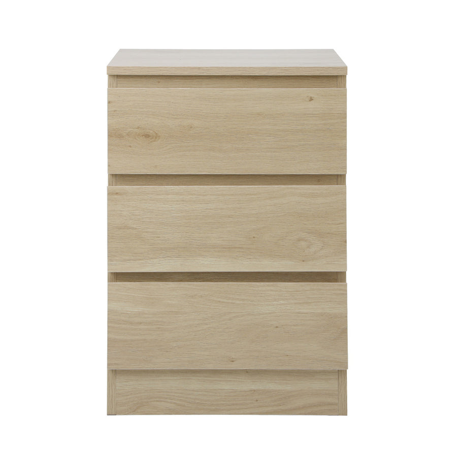 Oikiture Bedside Table 3 Drawers Storage Cabinet Natural