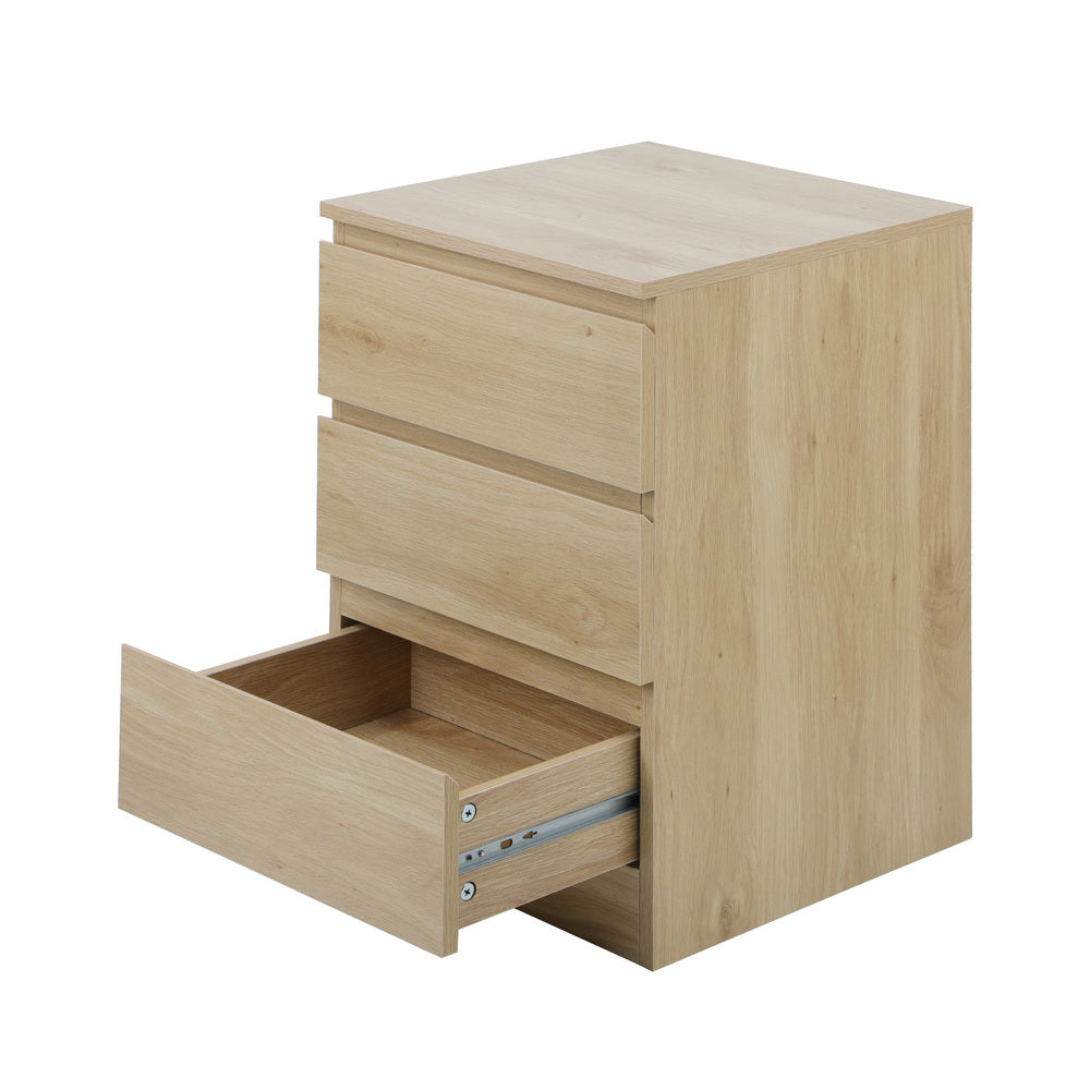 Oikiture Bedside Table 3 Drawers Storage Cabinet Natural