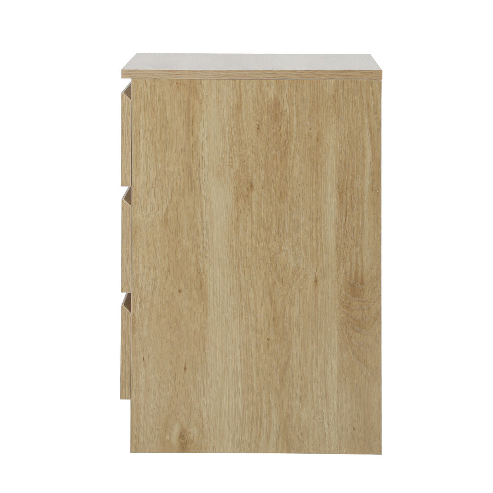 Oikiture Bedside Table 3 Drawers Storage Cabinet Natural