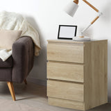 Oikiture Bedside Table 3 Drawers Storage Cabinet Natural - Side View