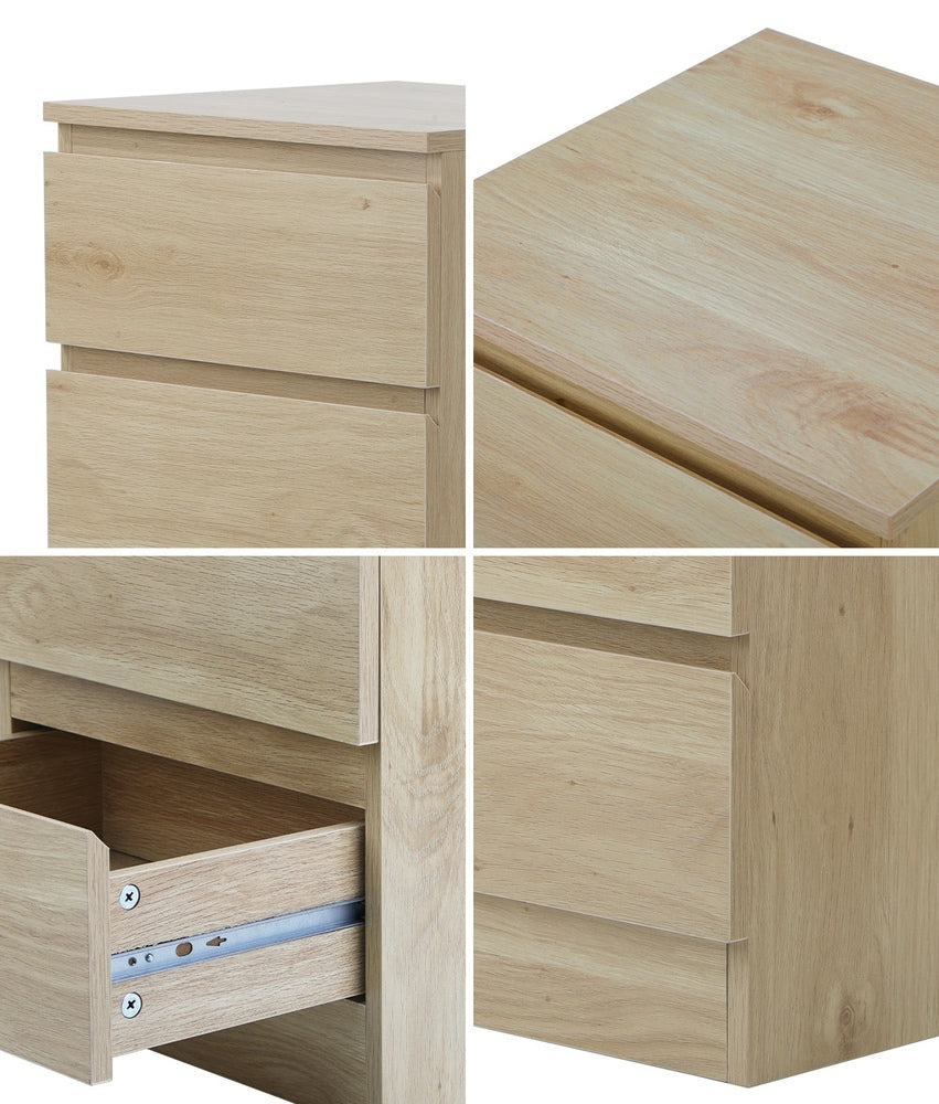Oikiture Bedside Table 3 Drawers Storage Cabinet Natural