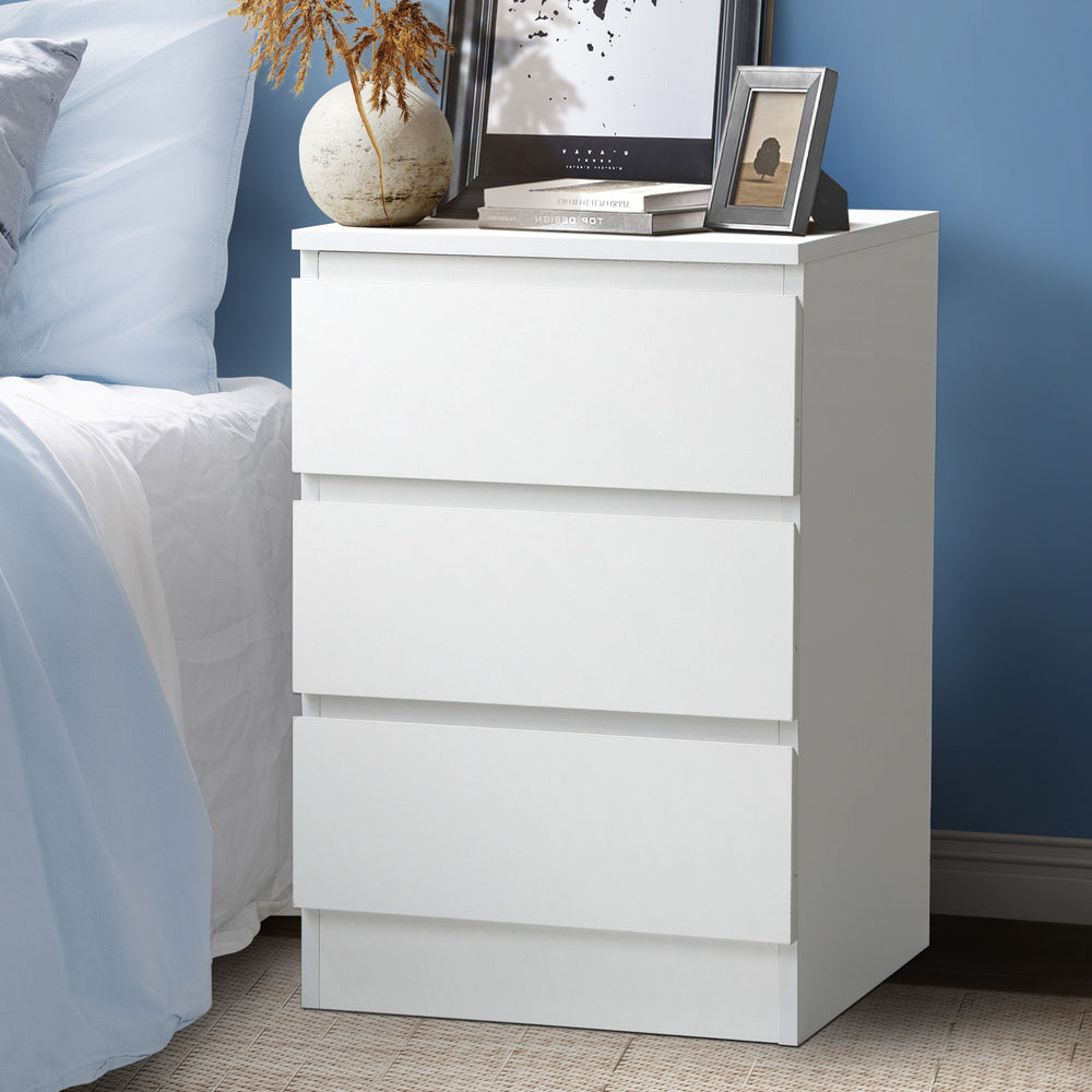 Oikiture Bedside Table 3 Drawers Storage Cabinet White