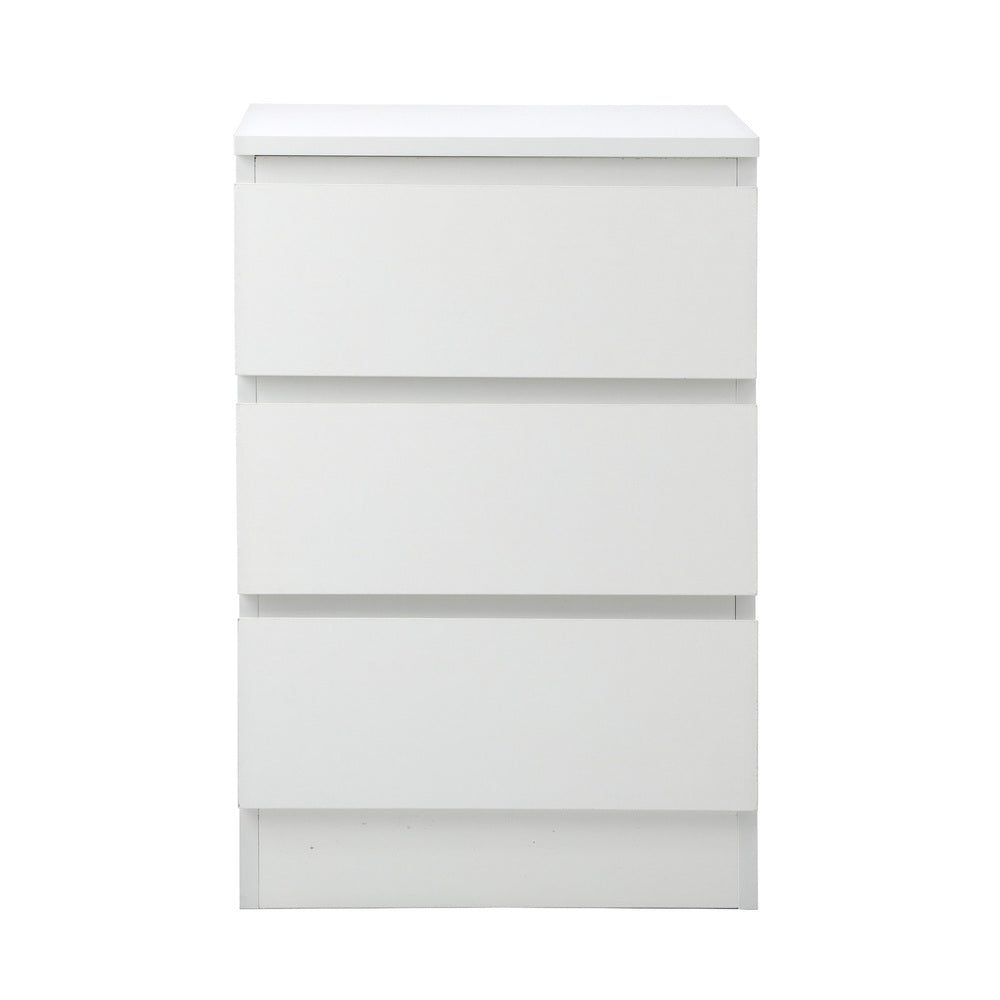 Oikiture Bedside Table 3 Drawers Storage Cabinet White