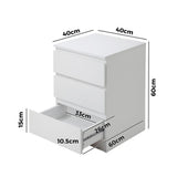 Oikiture Bedside Table 3 Drawers Storage Cabinet White