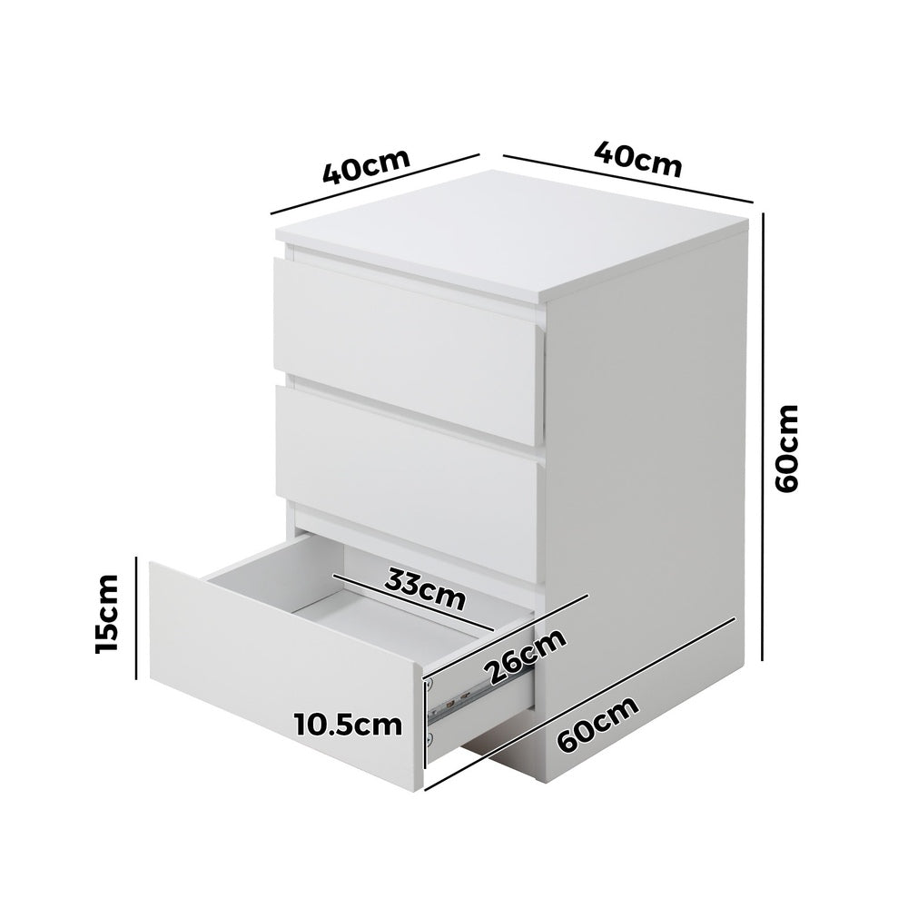 Oikiture Bedside Table 3 Drawers Storage Cabinet White