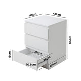 Oikiture Bedside Table 3 Drawers Storage Cabinet White - Side View