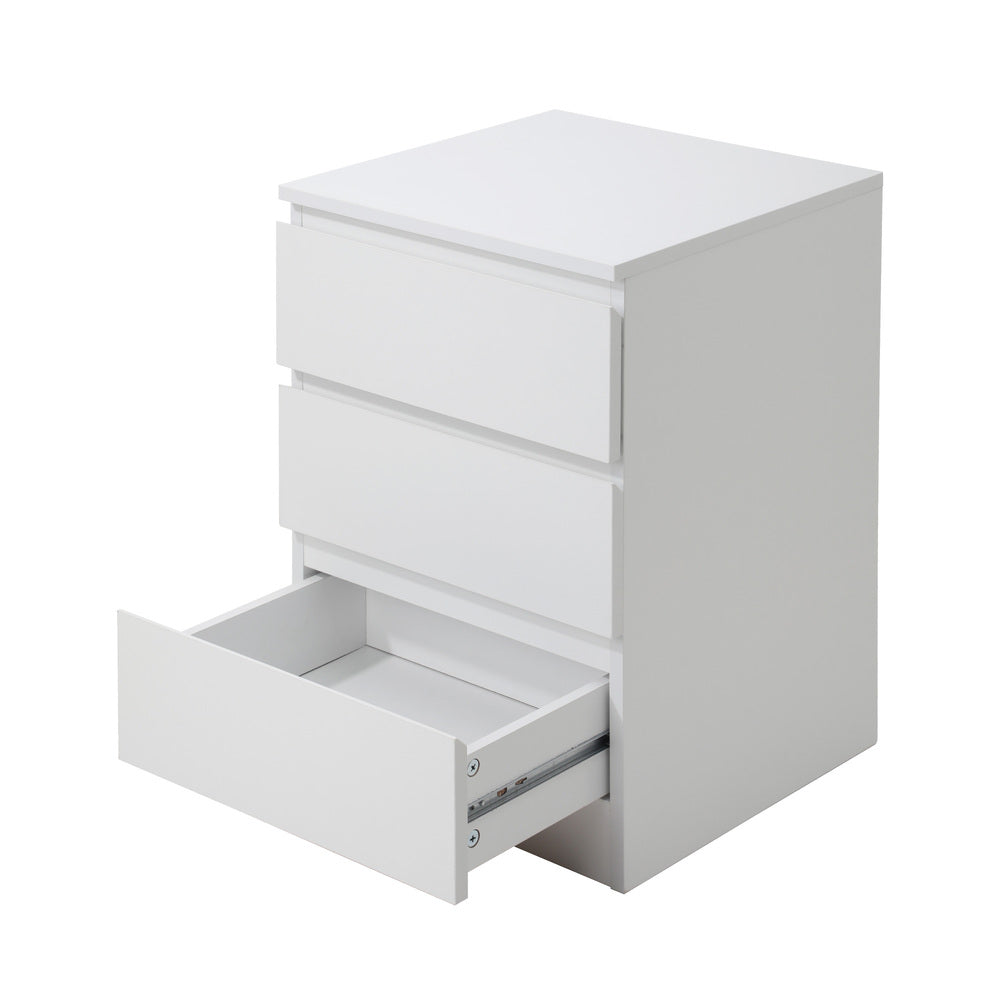 Oikiture Bedside Table 3 Drawers Storage Cabinet White
