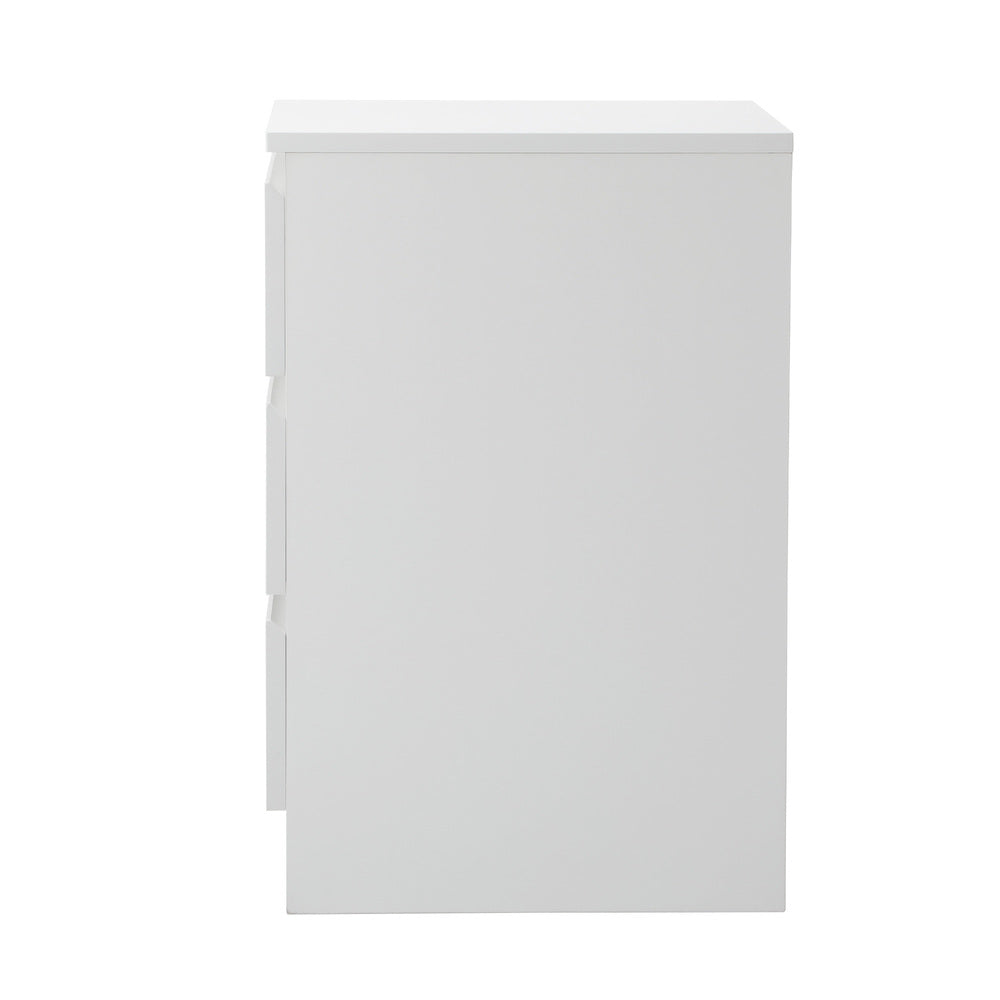 Oikiture Bedside Table 3 Drawers Storage Cabinet White